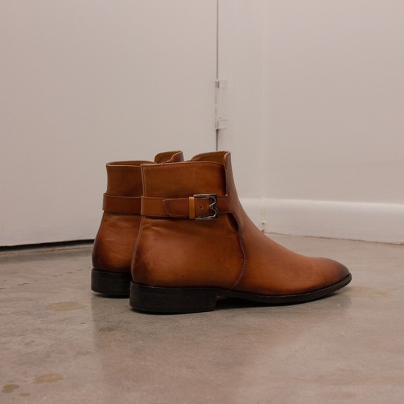 495$ Bruno Magli Angiolini Hand-burnished‎ calfskin Zip Boots